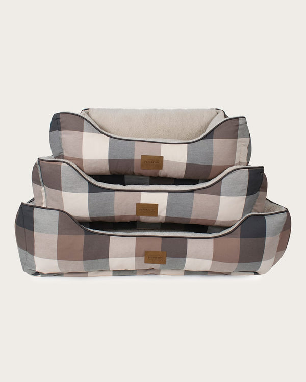 ALTERNATE VIEW OF BLOCK PLAID PET BED - KUDDLER IN TAN/BLACK image number 4