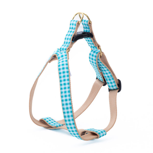 Up Country Turquoise Gingham Dog Harness