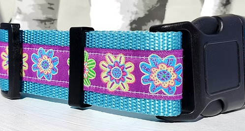 Rocky Mountain Hound 1.5" Wide Purple Flower Dog Collar