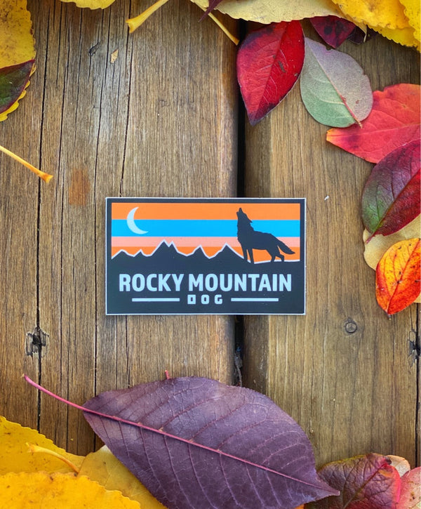 Rocky Mountain Dog Rectangle Wolf Crescent Moon Sticker