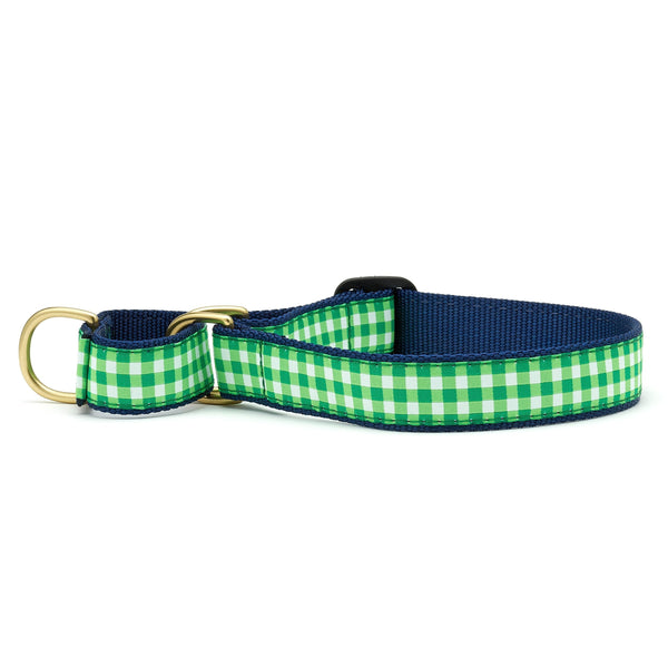Up Country Lime Gingham Martingale Dog Collar
