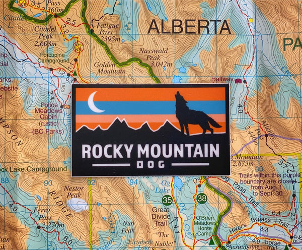 Rocky Mountain Dog Rectangle Wolf Crescent Moon Sticker